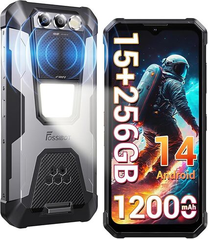 FOSSIBOT F106 Pro Rugged Smartphone Unlocked, 15+256GB Storage 12000mAh Battery 6.58" FHD+ Screen 48MP+20MP+16MP Camera Android 14 110db Big Speaker 512LM Camp Light IP68/IP69K 4G Dual SIM NFC OTG in Saudi Arabia