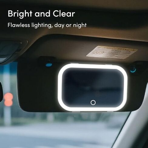 مرآة مكياج Fancii Car Sun Visor مع ضوء، قابلة لإعادة الشحن، 3 أوضاع للألوان، عاكسة للضوء، مرآة زينة بمشبك قابل للتعديل، ملاءمة عالمية، مسند مدمج (Juni 2) - أبيض in Saudi Arabia