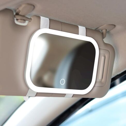 مرآة مكياج Fancii Car Sun Visor مع ضوء، قابلة لإعادة الشحن، 3 أوضاع للألوان، عاكسة للضوء، مرآة زينة بمشبك قابل للتعديل، ملاءمة عالمية، مسند مدمج (Juni 2) - أبيض in Saudi Arabia