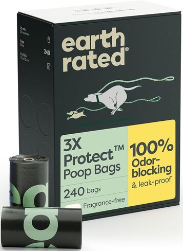 Earth Rated Odor-Blocking Dog Poop Bags with 3X Protect, Guaranteed to Block Smells & Leak-Proof Performance, Conceals Smell & Mess, Unscented, 108 Count in Kuwait