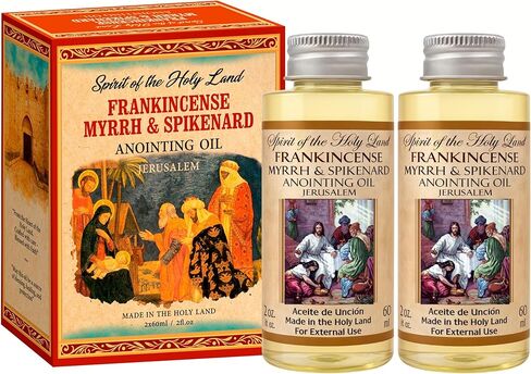 Frankincense Myrrh & Spikenard Anointing Oil from Holy Land Blessed in Jerusalem 2 Bottles x 60 ml Biblical Anointing Oils for Prayer Religious Gifts for Men Women Premium Gift Box with Prayer Card in Saudi Arabia