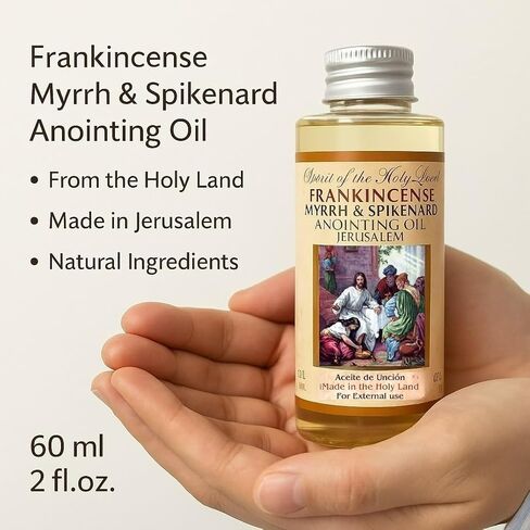 Frankincense Myrrh & Spikenard Anointing Oil from Holy Land Blessed in Jerusalem 2 Bottles x 60 ml Biblical Anointing Oils for Prayer Religious Gifts for Men Women Premium Gift Box with Prayer Card in Saudi Arabia