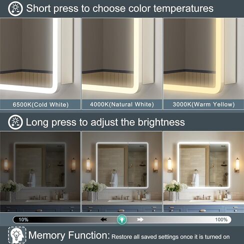 خزانة طبية مضاءة مقاس 30 × 32 من TIFULLHOME مع مرآة، إطار من خليط معدني دائري، 2 منافذ + 1 USB + 1 نوع C، توصيل أو سلك صلب، راحة/سطح، 3 ألوان/خافتة للضوء/مستشعر داخلي/مزيل الضباب، 2 رف in Kuwait