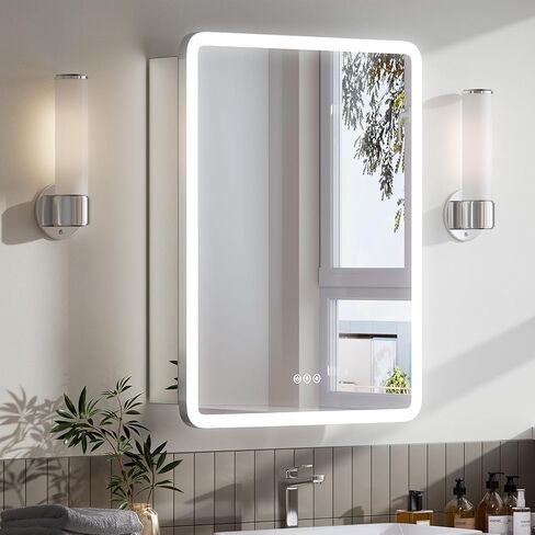 خزانة طبية مضاءة مقاس 30 × 32 من TIFULLHOME مع مرآة، إطار من خليط معدني دائري، 2 منافذ + 1 USB + 1 نوع C، توصيل أو سلك صلب، راحة/سطح، 3 ألوان/خافتة للضوء/مستشعر داخلي/مزيل الضباب، 2 رف in Kuwait