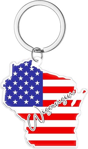 Wisconsin Souvenirs Keychain With Key Ring - American Flag Keychain, Key Holder For Gifts,Souvenirs From Usa,Spot M in Saudi Arabia
