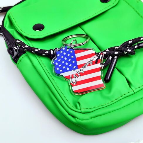 Wisconsin Souvenirs Keychain With Key Ring - American Flag Keychain, Key Holder For Gifts,Souvenirs From Usa,Spot M in Saudi Arabia