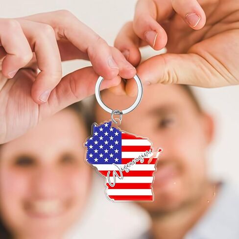 Wisconsin Souvenirs Keychain With Key Ring - American Flag Keychain, Key Holder For Gifts,Souvenirs From Usa,Spot M in Saudi Arabia