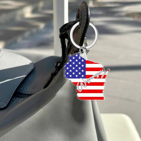 Wisconsin Souvenirs Keychain With Key Ring - American Flag Keychain, Key Holder For Gifts,Souvenirs From Usa,Spot M in Saudi Arabia
