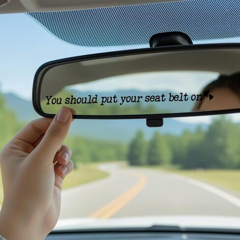 3X Seat Belt Reminder Sticker, 4 Inch Rearview Mirror Decal, Car Window Safety Stickers, Drive Safe Car Decals, Cute Heart Car Stickers for Women & Men (Black) in Saudi Arabia