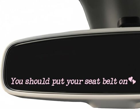 3X Seat Belt Reminder Sticker, 4 Inch Rearview Mirror Decal, Car Window Safety Stickers, Drive Safe Car Decals, Cute Heart Car Stickers for Women & Men (Black) in Saudi Arabia