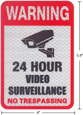 6 Pack Video Surveillance Sign Reflective Sticker Decal Self Adhesive, 5.9" x 4", UV Protected & Waterproof, Indoor & Outdoor Use in Saudi Arabia