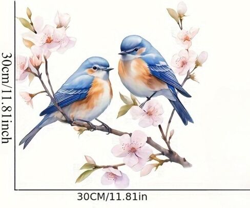 Floral Bird Window Stickers - 2 Songbirds on Blossom Branch Static Decal | Removable Spring Decor for Home Windows (Blue-Orange Bird Set)​ in Saudi Arabia