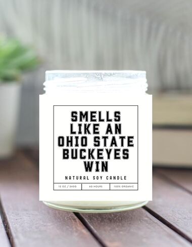 Smells Like an Ohio State Buckeyes Win - Scented Soy Wax Candle (8.0 oz) 50-60 Hour Burn Time, Cotton Wick, Frosted White Glass Jar (Vanilla) in Saudi Arabia