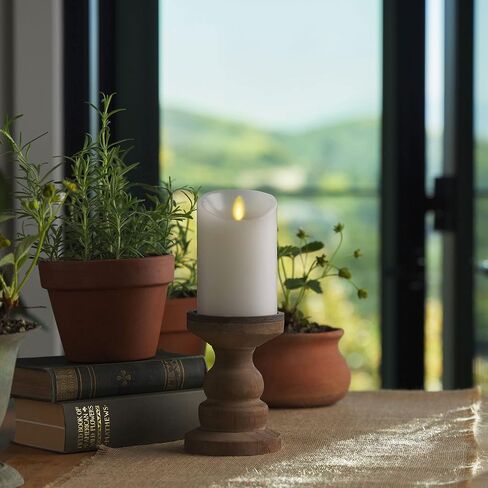 Luminara Flickering عديمة اللهب أبيض 4.5 بوصة شمعة عمود بحافة صدفية - لهب ضوء LED دافئ - ديكور يعمل بالبطارية 2 C لقطع طاولة غرفة الطعام المركزية، رف الموقد، حفلة العشاء، الاستقبال in Kuwait