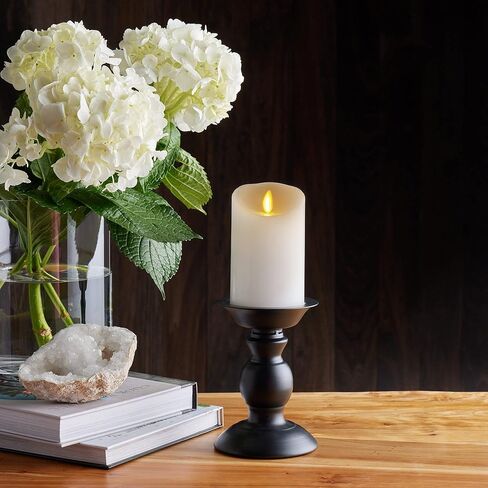 Luminara Flickering عديمة اللهب أبيض 4.5 بوصة شمعة عمود بحافة صدفية - لهب ضوء LED دافئ - ديكور يعمل بالبطارية 2 C لقطع طاولة غرفة الطعام المركزية، رف الموقد، حفلة العشاء، الاستقبال in Kuwait