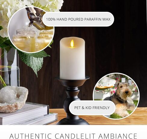 Luminara Flickering عديمة اللهب أبيض 4.5 بوصة شمعة عمود بحافة صدفية - لهب ضوء LED دافئ - ديكور يعمل بالبطارية 2 C لقطع طاولة غرفة الطعام المركزية، رف الموقد، حفلة العشاء، الاستقبال in Kuwait