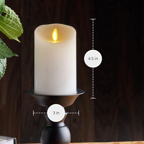 Luminara Flickering عديمة اللهب أبيض 4.5 بوصة شمعة عمود بحافة صدفية - لهب ضوء LED دافئ - ديكور يعمل بالبطارية 2 C لقطع طاولة غرفة الطعام المركزية، رف الموقد، حفلة العشاء، الاستقبال in Kuwait