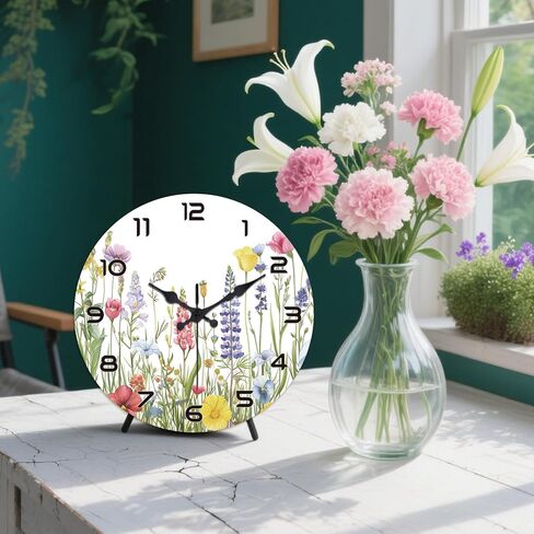 peacoblue Wall Clocks Battery Operated 12 Inch Wildflowers Glass Round Wall Clock Non Ticking for Kitchen Living Room Dining Room Bedroom and Bathroom Decor Accessories (Battery not Included) in Saudi Arabia