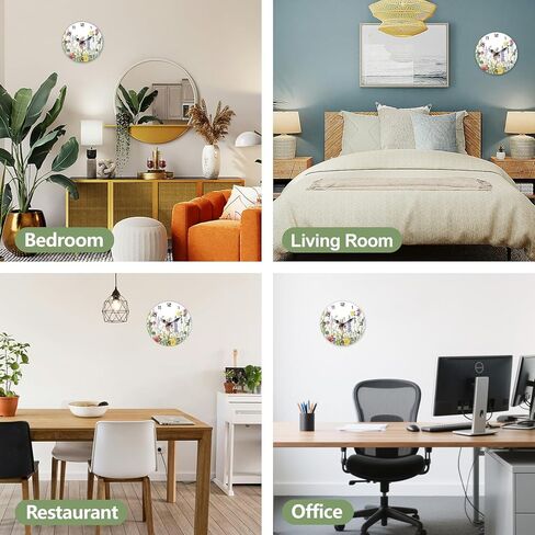 peacoblue Wall Clocks Battery Operated 12 Inch Wildflowers Glass Round Wall Clock Non Ticking for Kitchen Living Room Dining Room Bedroom and Bathroom Decor Accessories (Battery not Included) in Saudi Arabia