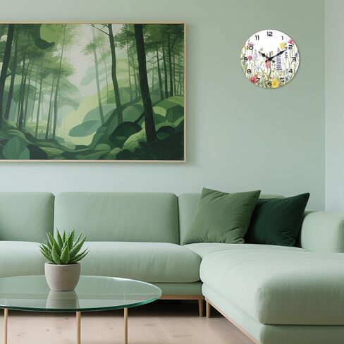 peacoblue Wall Clocks Battery Operated 12 Inch Wildflowers Glass Round Wall Clock Non Ticking for Kitchen Living Room Dining Room Bedroom and Bathroom Decor Accessories (Battery not Included) in Saudi Arabia