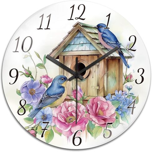 peacoblue Wall Clocks Battery Operated 12 Inch Wildflowers Glass Round Wall Clock Non Ticking for Kitchen Living Room Dining Room Bedroom and Bathroom Decor Accessories (Battery not Included) in Saudi Arabia
