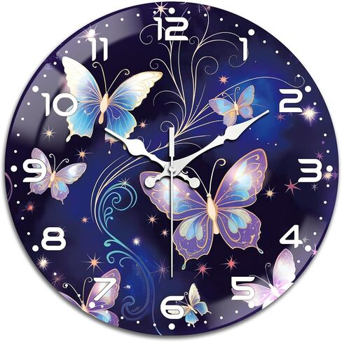 peacoblue Wall Clocks Battery Operated 12 Inch Wildflowers Glass Round Wall Clock Non Ticking for Kitchen Living Room Dining Room Bedroom and Bathroom Decor Accessories (Battery not Included) in Saudi Arabia