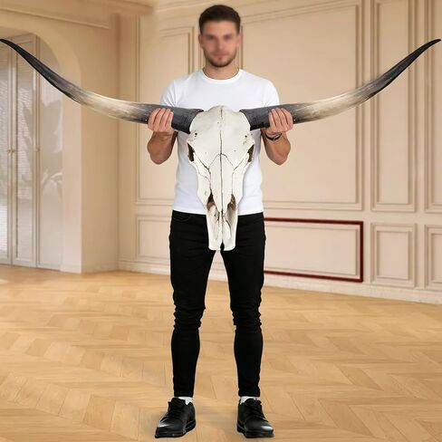 Longhorn Skull Wall Decor, 70 Inch Cow Skull Wall Sculpture with Realistic Detailing, Faux Taxidermy Bull Head Mount for Rustic Farmhouse, Western Style Living Room and Office Wall Hanging Art in Saudi Arabia