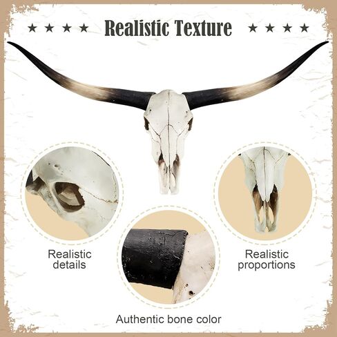 Longhorn Skull Wall Decor, 70 Inch Cow Skull Wall Sculpture with Realistic Detailing, Faux Taxidermy Bull Head Mount for Rustic Farmhouse, Western Style Living Room and Office Wall Hanging Art in Saudi Arabia