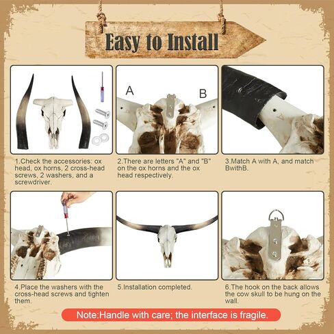 Longhorn Skull Wall Decor, 70 Inch Cow Skull Wall Sculpture with Realistic Detailing, Faux Taxidermy Bull Head Mount for Rustic Farmhouse, Western Style Living Room and Office Wall Hanging Art in Saudi Arabia