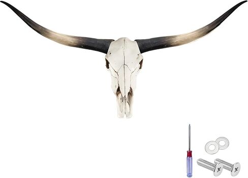 Longhorn Skull Wall Decor, 70 Inch Cow Skull Wall Sculpture with Realistic Detailing, Faux Taxidermy Bull Head Mount for Rustic Farmhouse, Western Style Living Room and Office Wall Hanging Art in Saudi Arabia