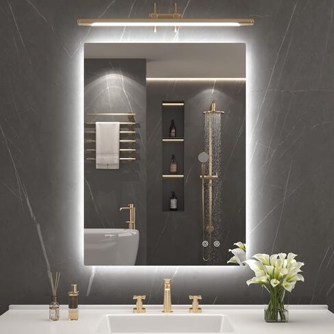 مرآة حمام بإضاءة خلفية مقاس 22 بوصة × 30 بوصة من LOVESPEJO، مرآة حمام مضاءة مع أضواء، بدون ضباب، قابلة للتعتيم، 3 ألوان متغيرة، مقاومة للكسر، أفقية/عمودية (بدون مستشعر حركة) in Kuwait