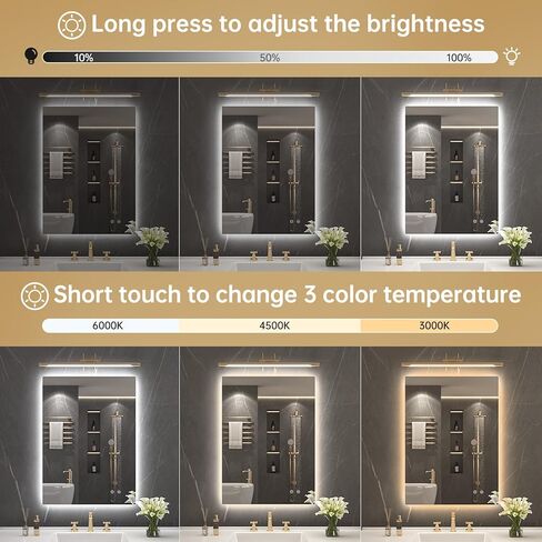 مرآة حمام بإضاءة خلفية مقاس 22 بوصة × 30 بوصة من LOVESPEJO، مرآة حمام مضاءة مع أضواء، بدون ضباب، قابلة للتعتيم، 3 ألوان متغيرة، مقاومة للكسر، أفقية/عمودية (بدون مستشعر حركة) in Kuwait