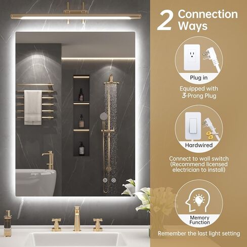 مرآة حمام بإضاءة خلفية مقاس 22 بوصة × 30 بوصة من LOVESPEJO، مرآة حمام مضاءة مع أضواء، بدون ضباب، قابلة للتعتيم، 3 ألوان متغيرة، مقاومة للكسر، أفقية/عمودية (بدون مستشعر حركة) in Kuwait