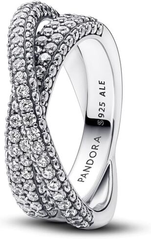 خاتم PANDORA Timeless Pavé Crossover ثنائي النطاق - خاتم من الفضة الإسترليني مع زركونيا مكعب - مجوهرات للنساء - يتضمن صندوق هدايا in Saudi Arabia