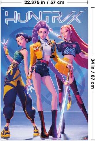 Netflix KPop Demon Hunters (2025) - ملصق حائط لمجموعة Huntrix Hero مع دبابيس دفع، 34 طول × 22.4 عرض، حزمة ملصق ودبابيس دفع in Kuwait