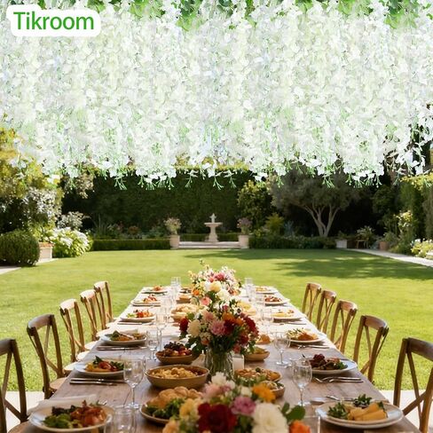Tikroom 10 Pack Artificial Wisteria Hanging Flowers 3.6 Feet/Piece White Dense Fake Wisteria Vine Ratta Hanging Garland Silk Flowers String for Home Wedding Arch Wall Party Garden Decor in Saudi Arabia