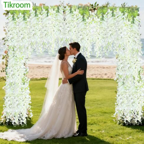 Tikroom 10 Pack Artificial Wisteria Hanging Flowers 3.6 Feet/Piece White Dense Fake Wisteria Vine Ratta Hanging Garland Silk Flowers String for Home Wedding Arch Wall Party Garden Decor in Saudi Arabia
