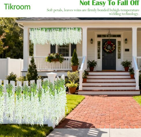 Tikroom 10 Pack Artificial Wisteria Hanging Flowers 3.6 Feet/Piece White Dense Fake Wisteria Vine Ratta Hanging Garland Silk Flowers String for Home Wedding Arch Wall Party Garden Decor in Saudi Arabia
