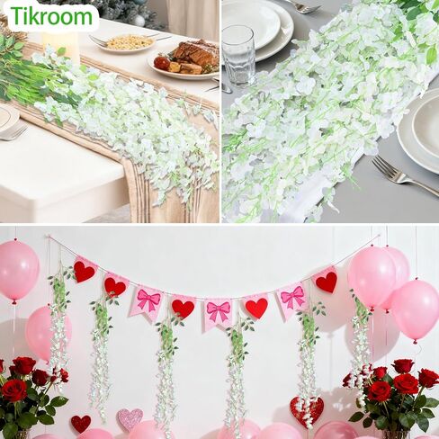 Tikroom 10 Pack Artificial Wisteria Hanging Flowers 3.6 Feet/Piece White Dense Fake Wisteria Vine Ratta Hanging Garland Silk Flowers String for Home Wedding Arch Wall Party Garden Decor in Saudi Arabia