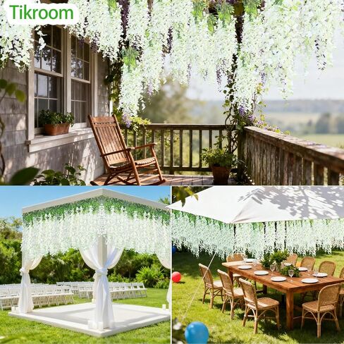 Tikroom 10 Pack Artificial Wisteria Hanging Flowers 3.6 Feet/Piece White Dense Fake Wisteria Vine Ratta Hanging Garland Silk Flowers String for Home Wedding Arch Wall Party Garden Decor in Saudi Arabia
