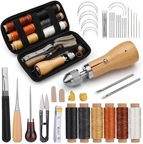 مجموعة أدوات الخياطة AWL ، أدوات AWL المحمولة خياطة جلدية خياطة طقم خيوط عجل ، طقم خيوط خياطة من الجلد لتصحيح جلود لخط الخياطة DIY in Kuwait