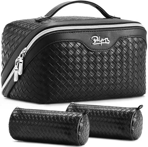 BOYATU Travel Makeup Bag Cosmetic Bags for Women: Large Capacity 3 Pcs Set Make up Bag with Compartments - Waterproof Vegan Leather Toiletry Organizer Bags with Handle - Travel Essentials(L01 Purple) in Kuwait