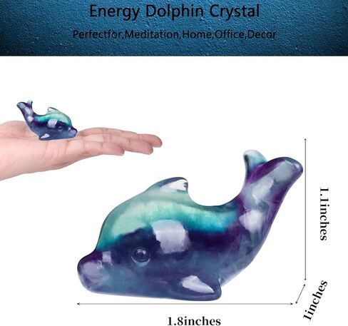 Hguxmcu Rainbow Fluorite Crystal Dolphin Carving Hand Carved,1.8 Inch Dolphin Figurine Polished Gemstone Animal Sculpture Healing Stone Meditation Decor Gift Collection in Kuwait