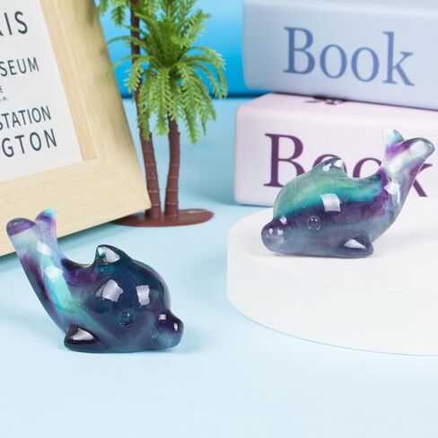 Hguxmcu Rainbow Fluorite Crystal Dolphin Carving Hand Carved,1.8 Inch Dolphin Figurine Polished Gemstone Animal Sculpture Healing Stone Meditation Decor Gift Collection in Kuwait