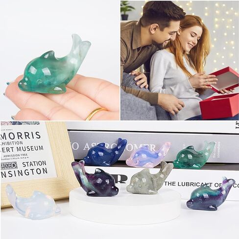 Hguxmcu Rainbow Fluorite Crystal Dolphin Carving Hand Carved,1.8 Inch Dolphin Figurine Polished Gemstone Animal Sculpture Healing Stone Meditation Decor Gift Collection in Kuwait