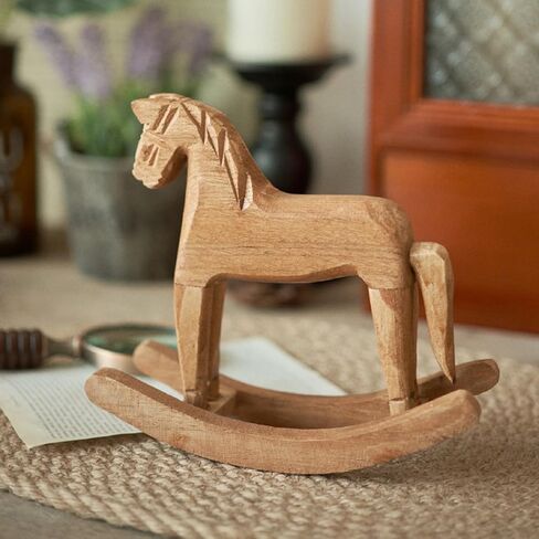 Kajoeiae يتأرجح حصان خشبي هزاز خمر منحوت الحصان تمثال الجدول أعلى ديكور عطلة زخرفة عيد الميلاد تمثال لديكور المنزل (بني، 19 سم * 6.5 سم * 16 سم) in Kuwait