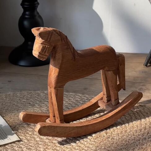 Kajoeiae يتأرجح حصان خشبي هزاز خمر منحوت الحصان تمثال الجدول أعلى ديكور عطلة زخرفة عيد الميلاد تمثال لديكور المنزل (بني، 19 سم * 6.5 سم * 16 سم) in Kuwait
