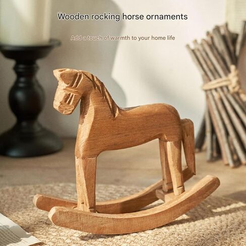 Kajoeiae يتأرجح حصان خشبي هزاز خمر منحوت الحصان تمثال الجدول أعلى ديكور عطلة زخرفة عيد الميلاد تمثال لديكور المنزل (بني، 19 سم * 6.5 سم * 16 سم) in Kuwait