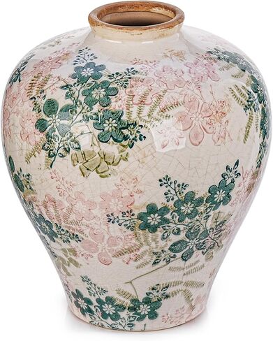 Sungmor Vintage Ceramic Flower Vase - 9.4 Inch Retro Ice Cracked Glaze Chinoiserie Vase, Rustic Farmhouse Home Décor Accent for Dried Flowers, Greenery - Table Centerpieces, Shelf, Mantel Decor in Saudi Arabia