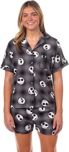 MJC The Nightmare Before Christmas Pajamas Women's Jack Plaid Notch Collar Sleep Set in Saudi Arabia